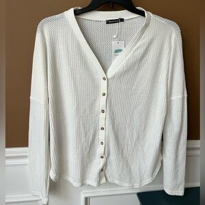 Meetrendi Women's White Cardigan Waffle Knit Sweater Size L Brand New